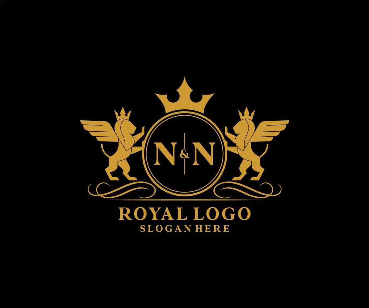 Initial NN Letter Lion Royal Luxury Heraldic,Crest Logo template in vector art for Restaurant, Royalty, Boutique, Cafe, Hotel, Heraldic, Jewelry, Fashion and other vector illustration.