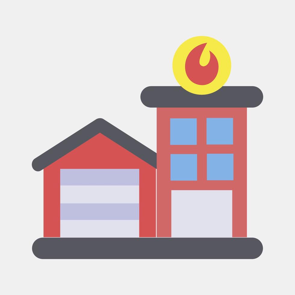 icono fuego estación. edificio elementos. íconos en plano estilo. bueno para huellas dactilares, web, carteles, logo, sitio plan, mapa, infografía, etc. vector