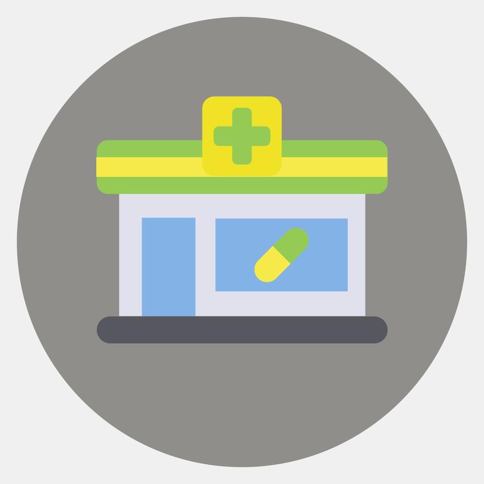 Icon pharmacy. Building elements. Icons in color mate style. Good for prints, web, posters, logo, site plan, map, infographics, etc. vector