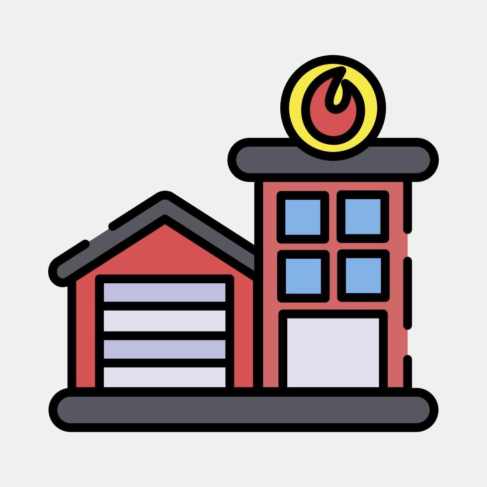 icono fuego estación. edificio elementos. íconos en lleno línea estilo. bueno para huellas dactilares, web, carteles, logo, sitio plan, mapa, infografía, etc. vector