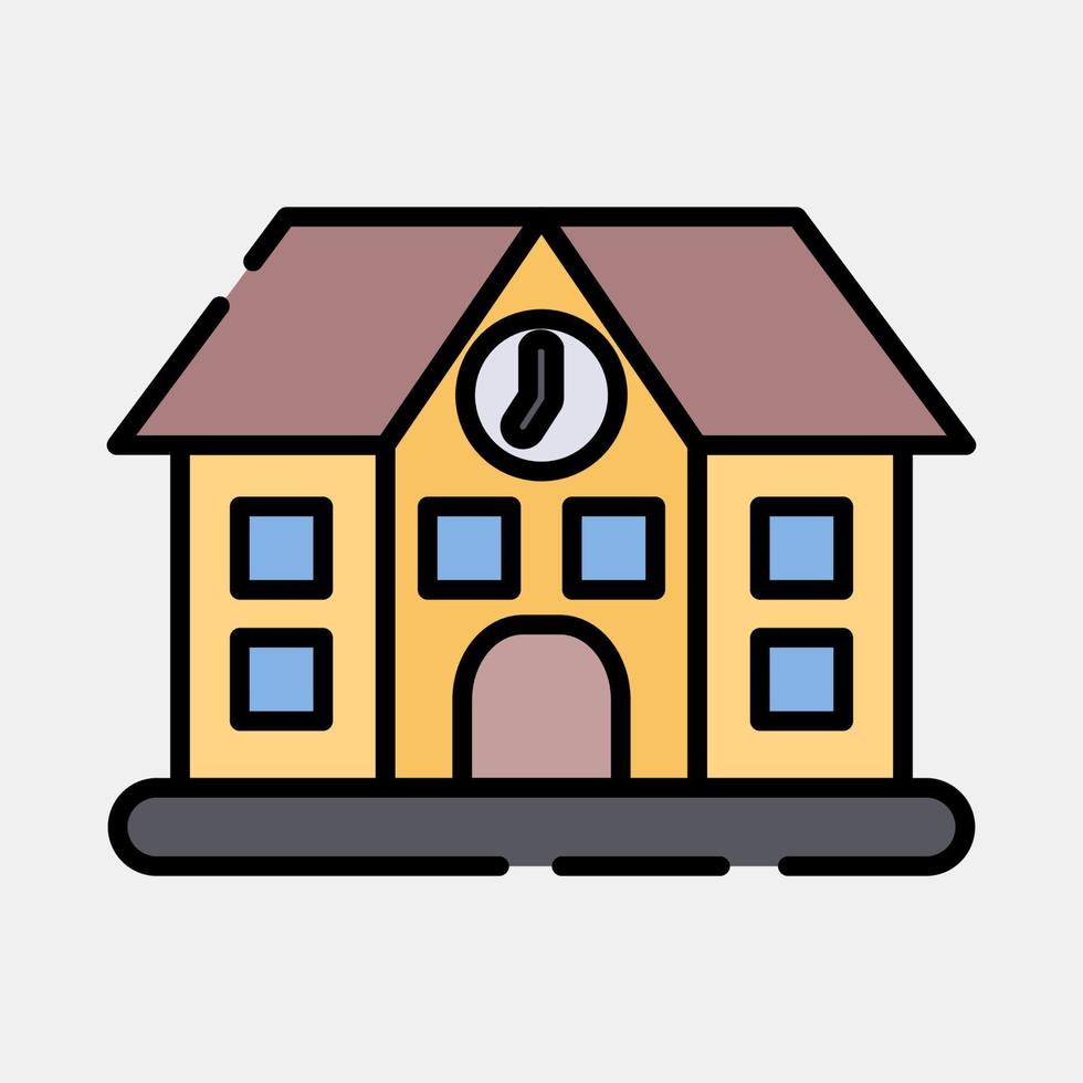 icono escuela. edificio elementos. íconos en lleno línea estilo. bueno para huellas dactilares, web, carteles, logo, sitio plan, mapa, infografía, etc. vector