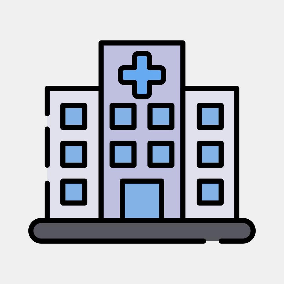 icono hospital. edificio elementos. íconos en lleno línea estilo. bueno para huellas dactilares, web, carteles, logo, sitio plan, mapa, infografía, etc. vector