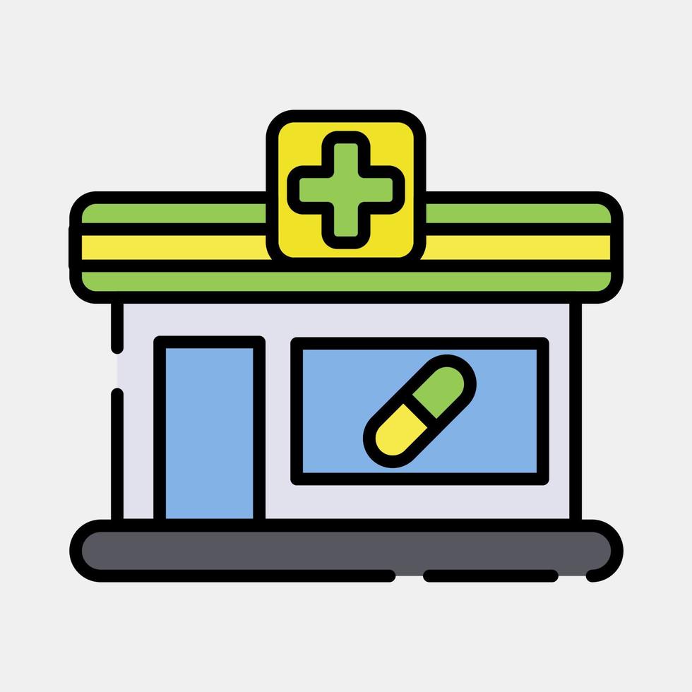 Icon pharmacy. Building elements. Icons in filled line style. Good for prints, web, posters, logo, site plan, map, infographics, etc. vector