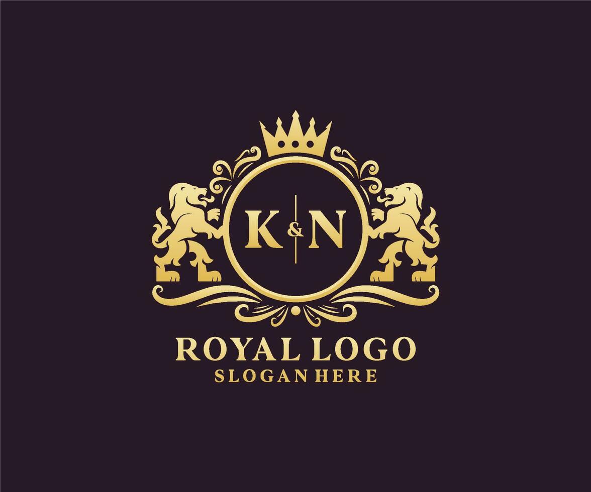 plantilla de logotipo de lujo real de león de letra kn inicial en arte vectorial para restaurante, realeza, boutique, cafetería, hotel, heráldica, joyería, moda y otras ilustraciones vectoriales. vector