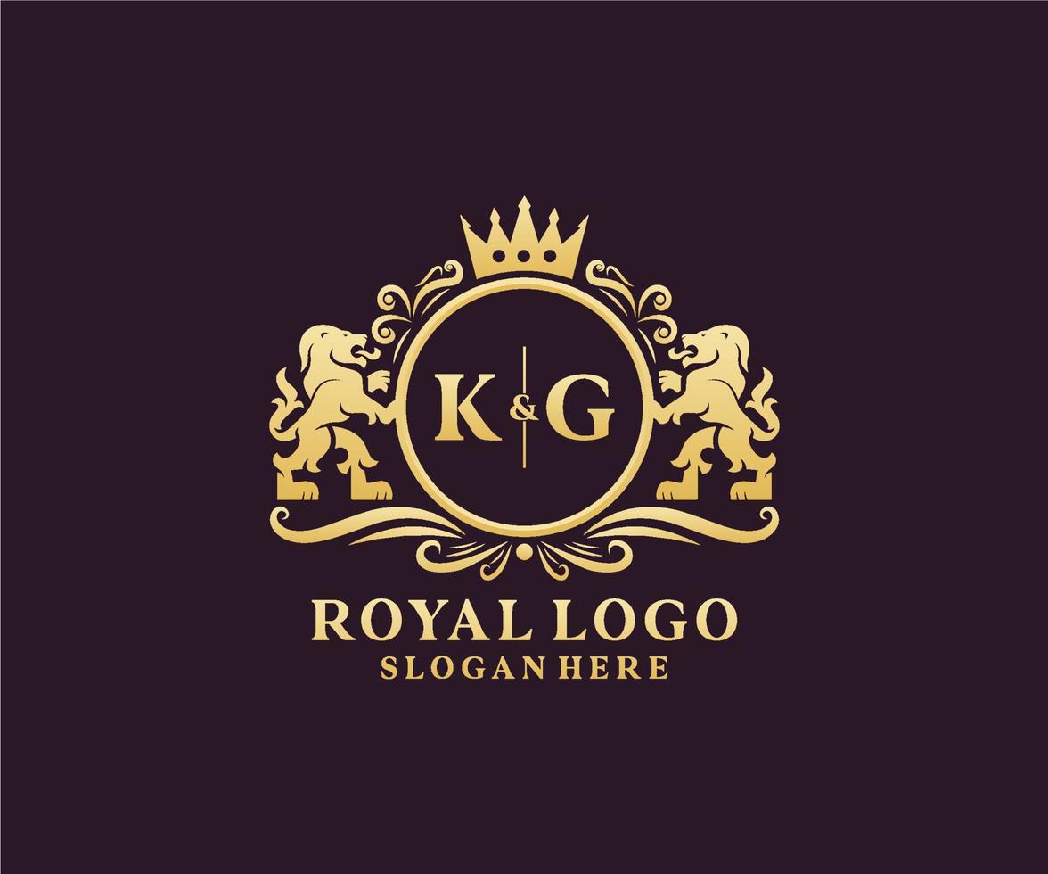 Initial KG Letter Lion Royal Luxury Logo template in vector art for Restaurant, Royalty, Boutique, Cafe, Hotel, Heraldic, Jewelry, Fashion and other vector illustration.