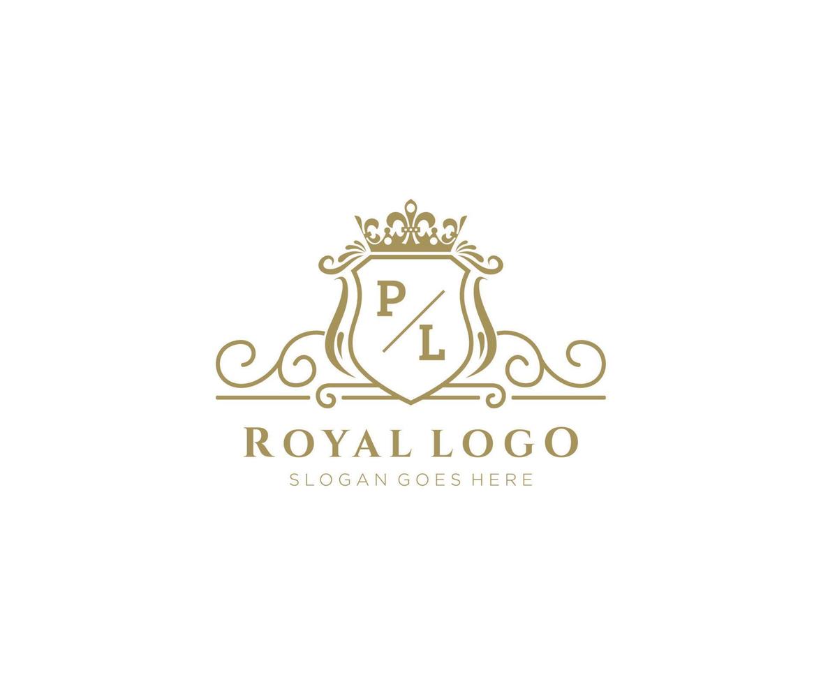 Initial PL Letter Luxurious Brand Logo Template, for Restaurant, Royalty, Boutique, Cafe, Hotel, Heraldic, Jewelry, Fashion and other vector illustration.