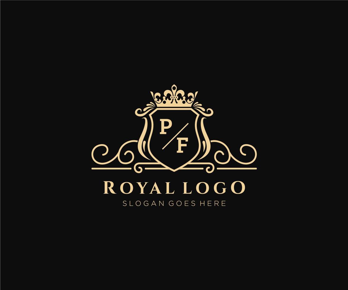 Initial PF Letter Luxurious Brand Logo Template, for Restaurant, Royalty, Boutique, Cafe, Hotel, Heraldic, Jewelry, Fashion and other vector illustration.