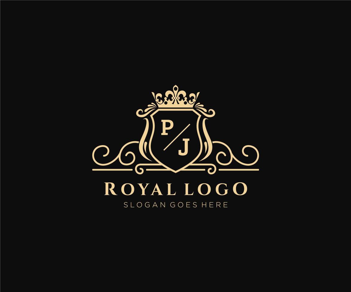 Initial PJ Letter Luxurious Brand Logo Template, for Restaurant, Royalty, Boutique, Cafe, Hotel, Heraldic, Jewelry, Fashion and other vector illustration.
