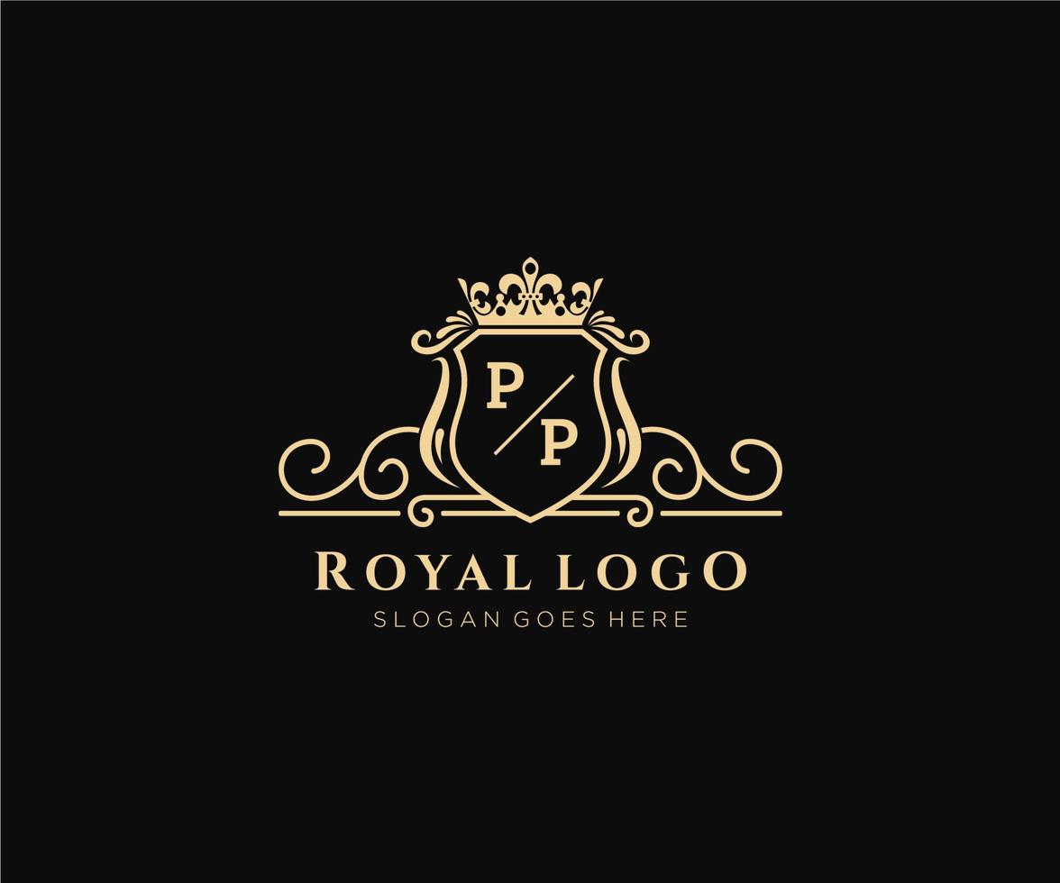 Initial PP Letter Luxurious Brand Logo Template, for Restaurant, Royalty, Boutique, Cafe, Hotel, Heraldic, Jewelry, Fashion and other vector illustration.