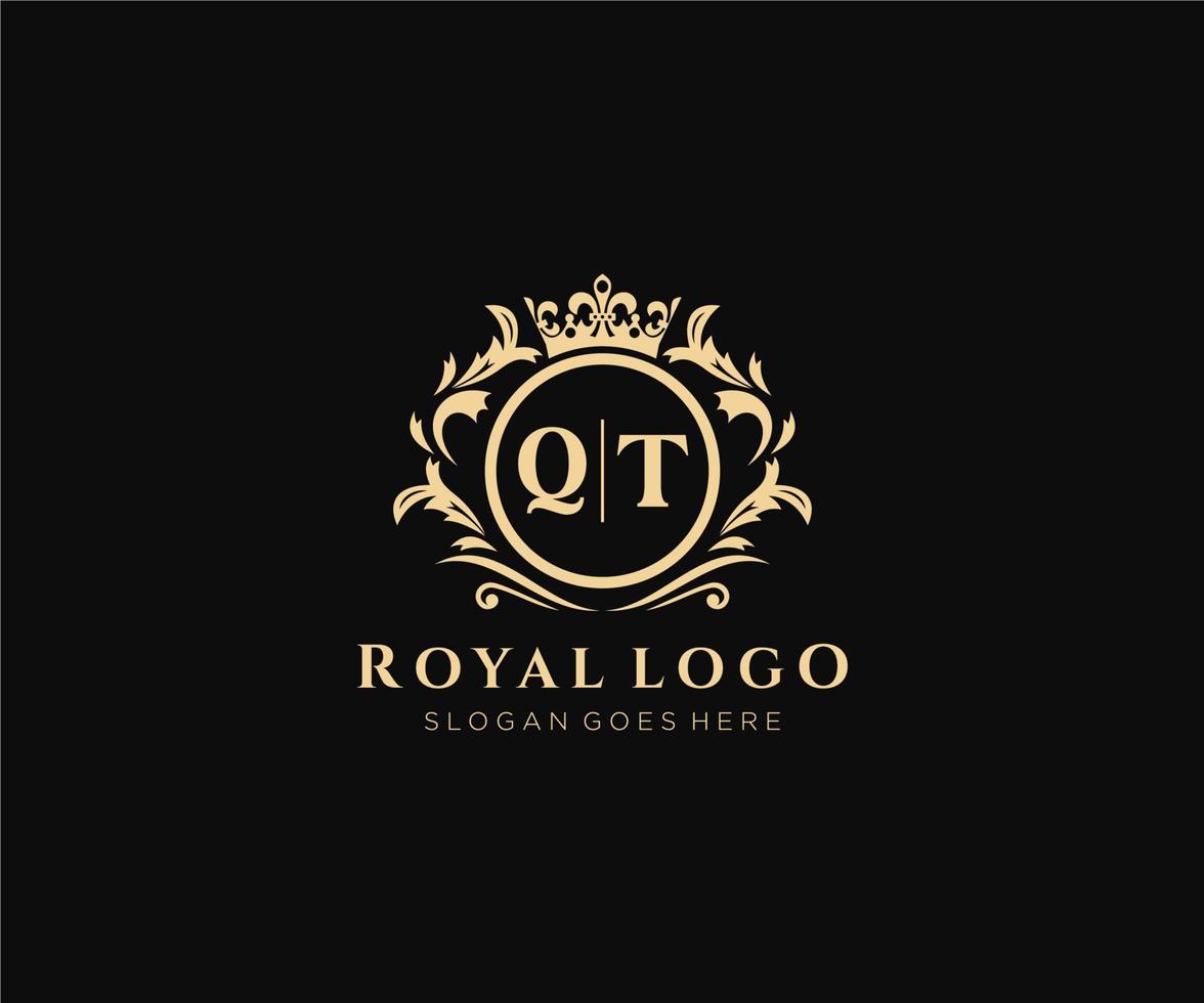 Initial QT Letter Luxurious Brand Logo Template, for Restaurant, Royalty, Boutique, Cafe, Hotel, Heraldic, Jewelry, Fashion and other vector illustration.