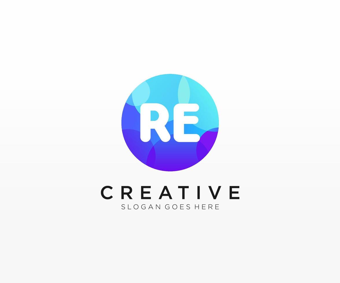 RE initial logo With Colorful Circle template vector. vector