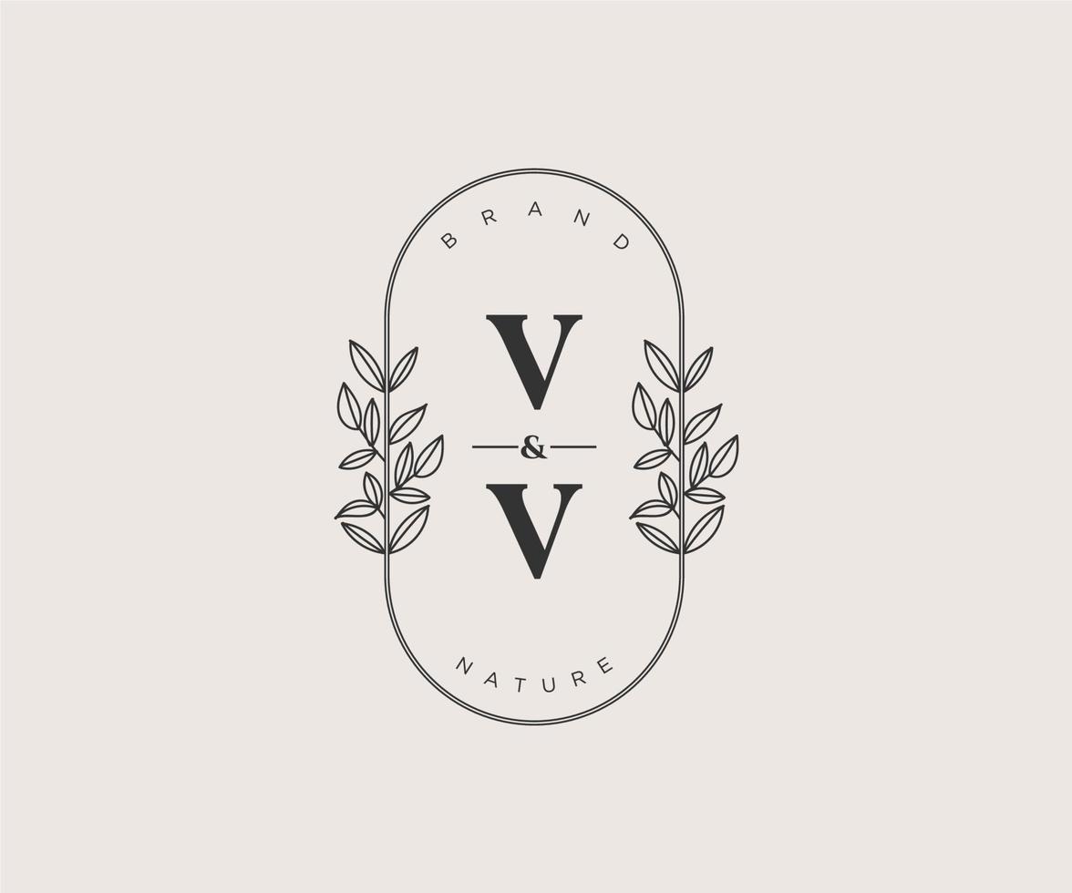 inicial vv letras hermosa floral femenino editable prefabricado monoline logo adecuado para spa salón piel pelo belleza boutique y cosmético compañía. vector