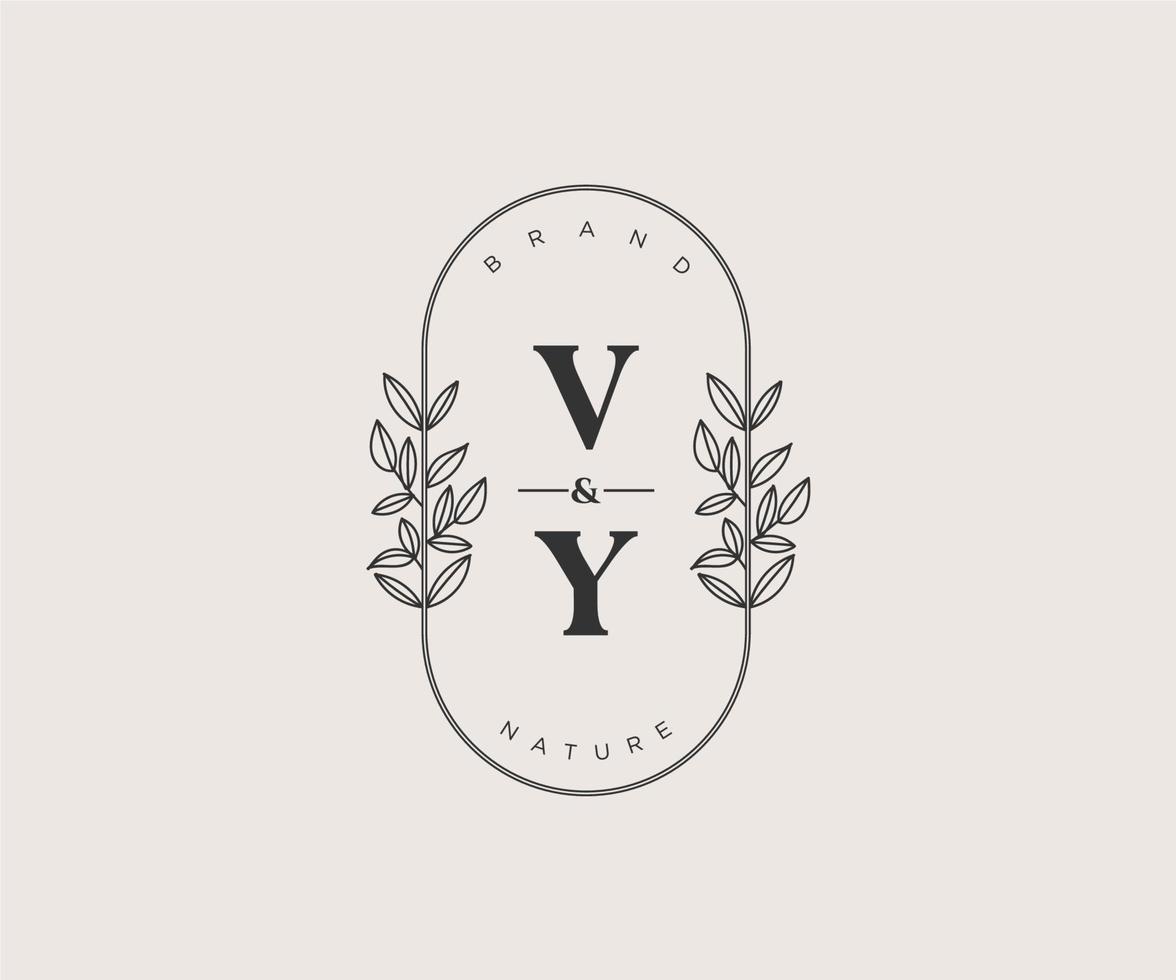 initial VY letters Beautiful floral feminine editable premade monoline logo suitable for spa salon skin hair beauty boutique and cosmetic company. vector