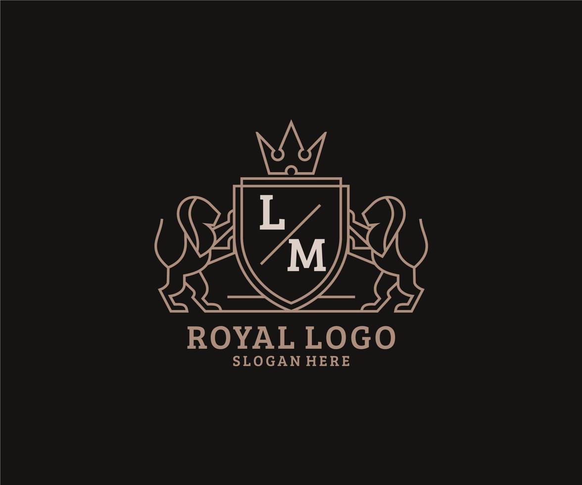 Initial LM Letter Lion Royal Luxury Logo template in vector art for Restaurant, Royalty, Boutique, Cafe, Hotel, Heraldic, Jewelry, Fashion and other vector illustration.