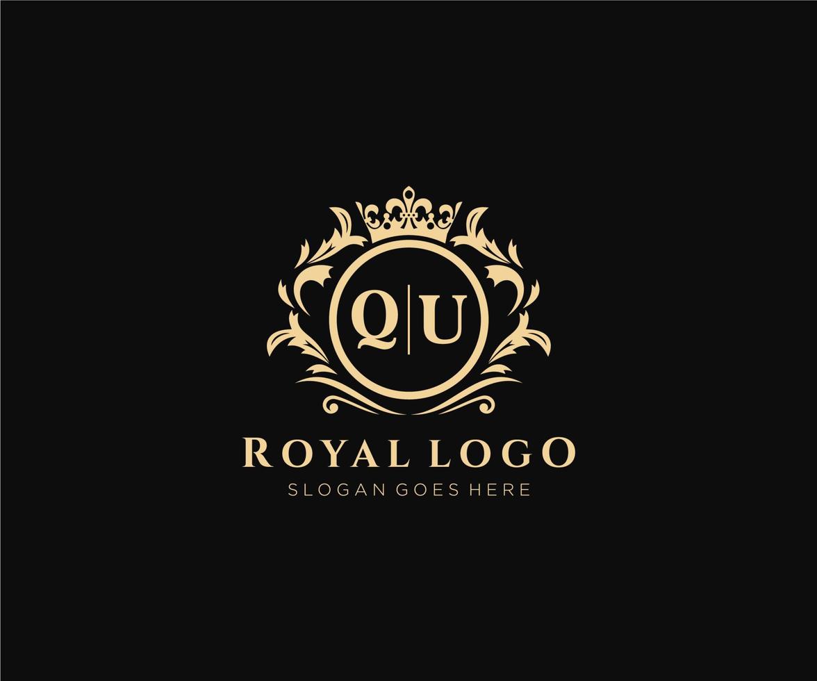 Initial QU Letter Luxurious Brand Logo Template, for Restaurant, Royalty, Boutique, Cafe, Hotel, Heraldic, Jewelry, Fashion and other vector illustration.