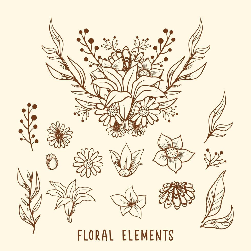 vector ilustración de flores y hojas. adecuado para póster, colorante página, colorante libro, etc