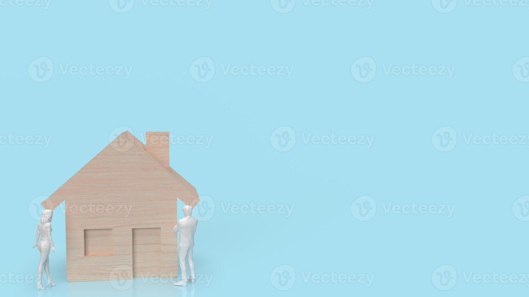 The home wood and figure on blue background for property or estate concept 3d rendering photo