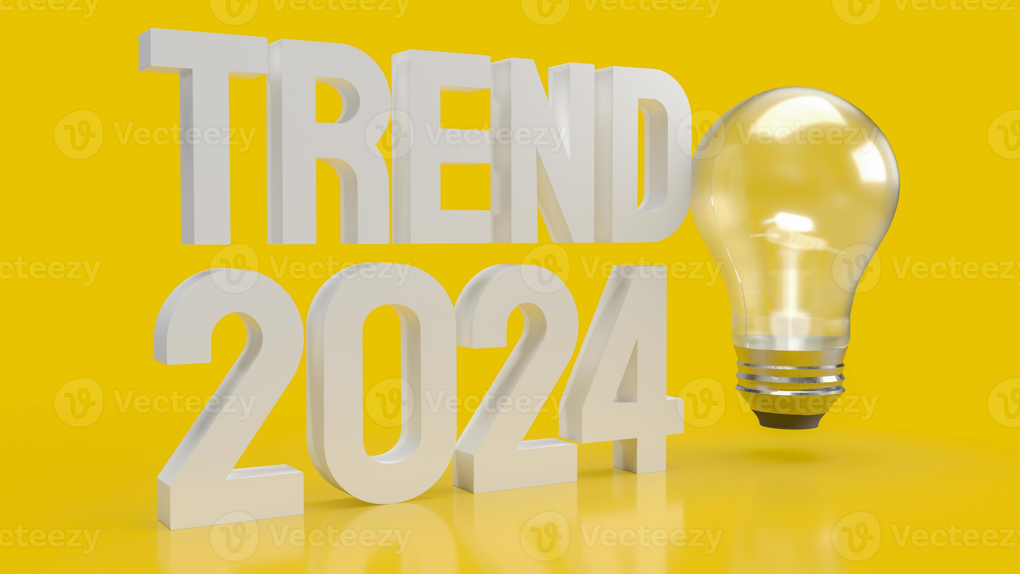 The text trend 2024 and light bulb on yellow background 3d rendering