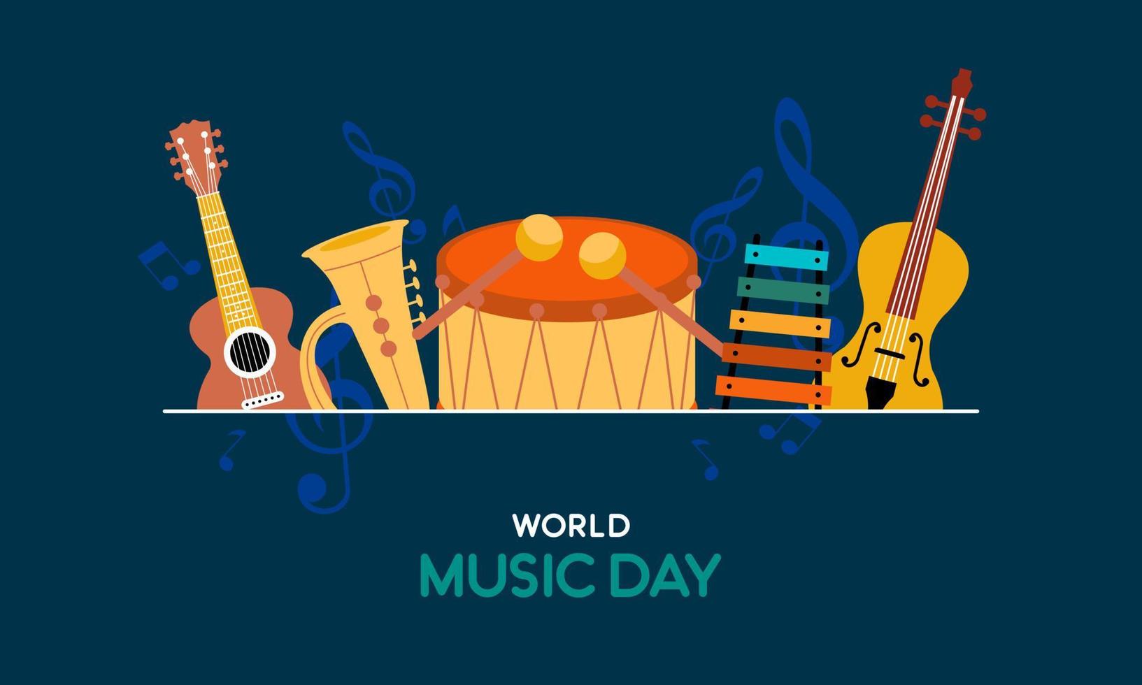 World music day with musical instruments vector