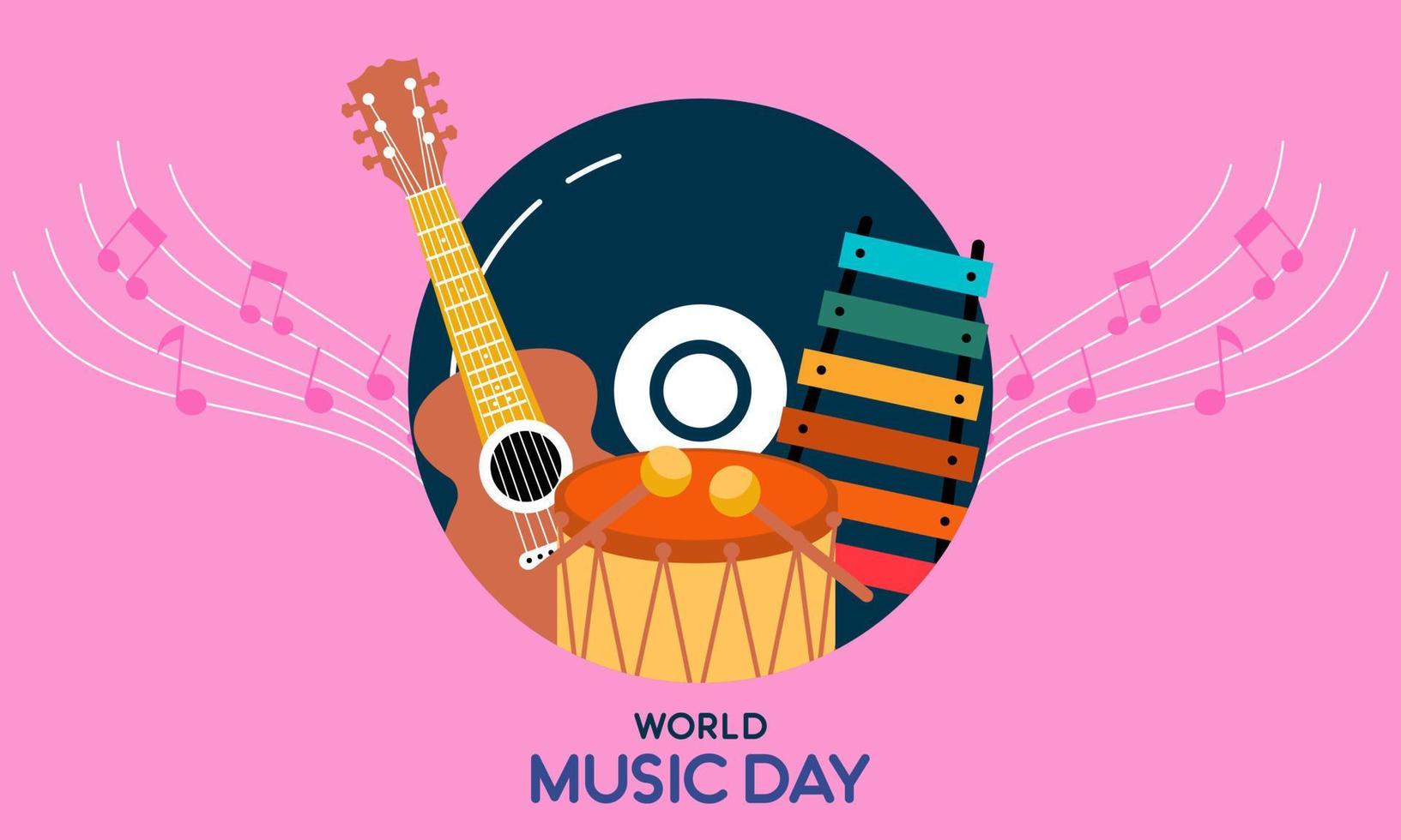 mundo música día con musical instrumentos vector