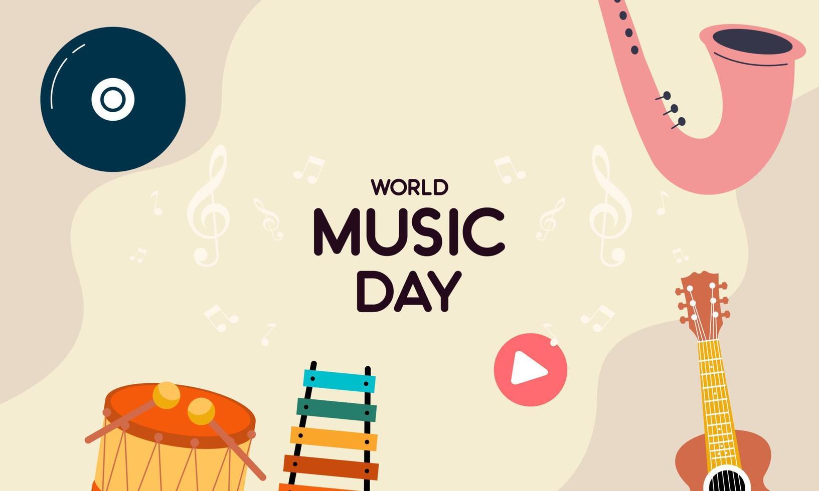 mundo música día con musical instrumentos vector