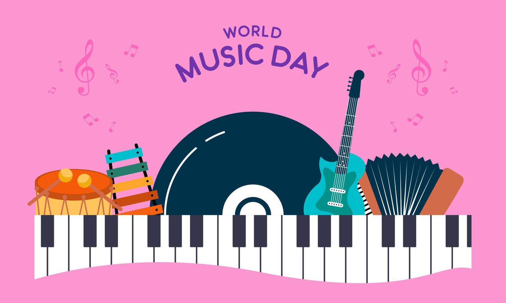 World music day with musical instruments vector