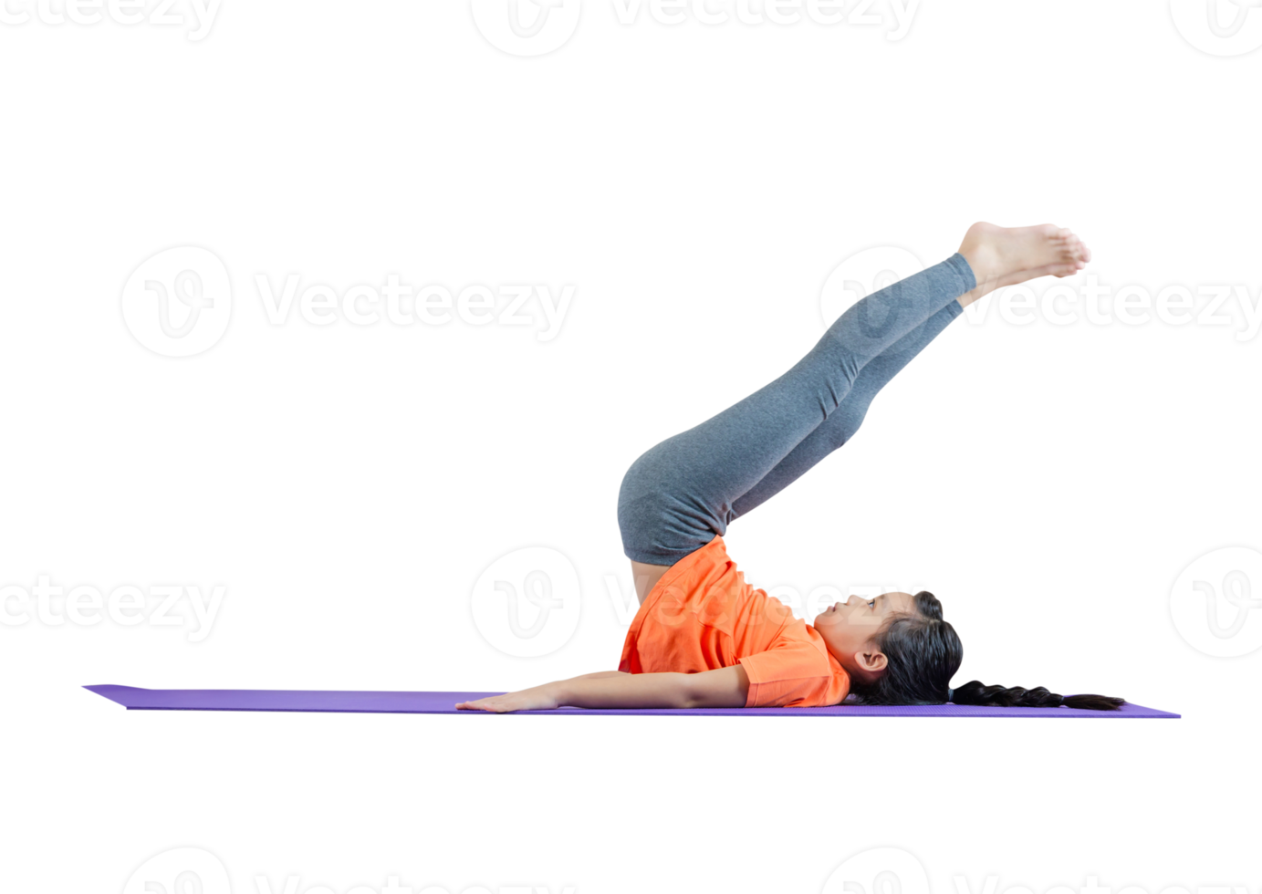 Happy little cute girl practicing yoga at home, Kids' sport concept png