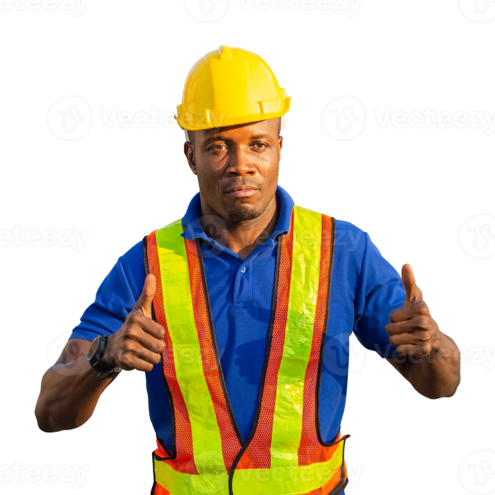ingegnere uomo, lavoratore nel difficile cappello con mostrando pollici su png