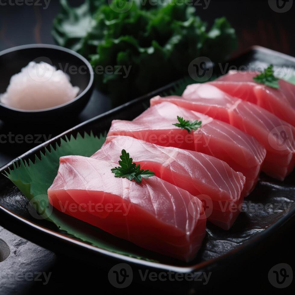sashimi de atún desde Japón. ai generado foto