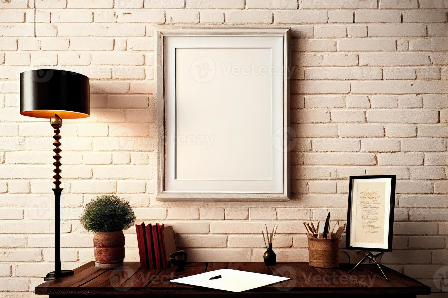 Frame Mockup Hanging On The Wall In Minimalist Interior Room photo