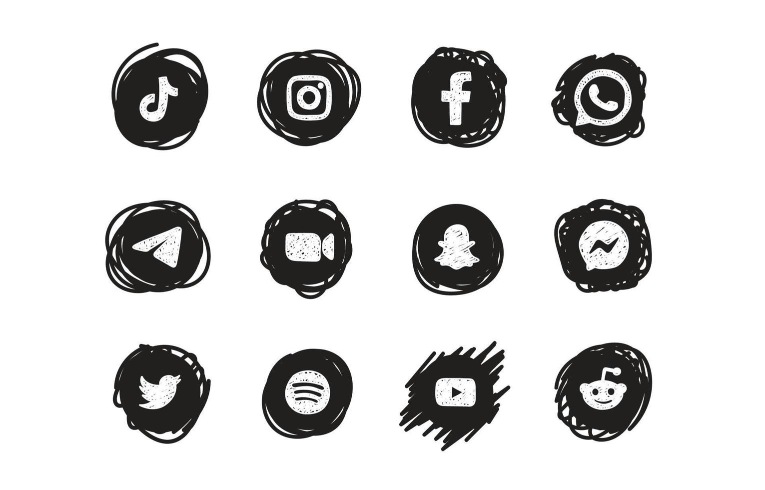 social medios de comunicación logo íconos en garabatear estilo vector