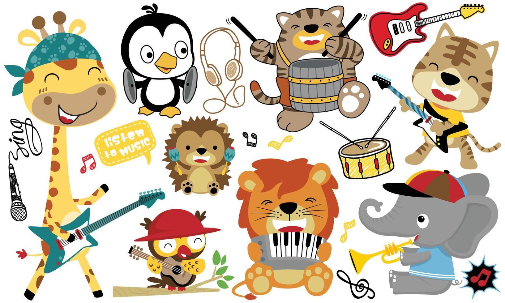 vector conjunto de linda animales dibujos animados jugando musical instrumentos