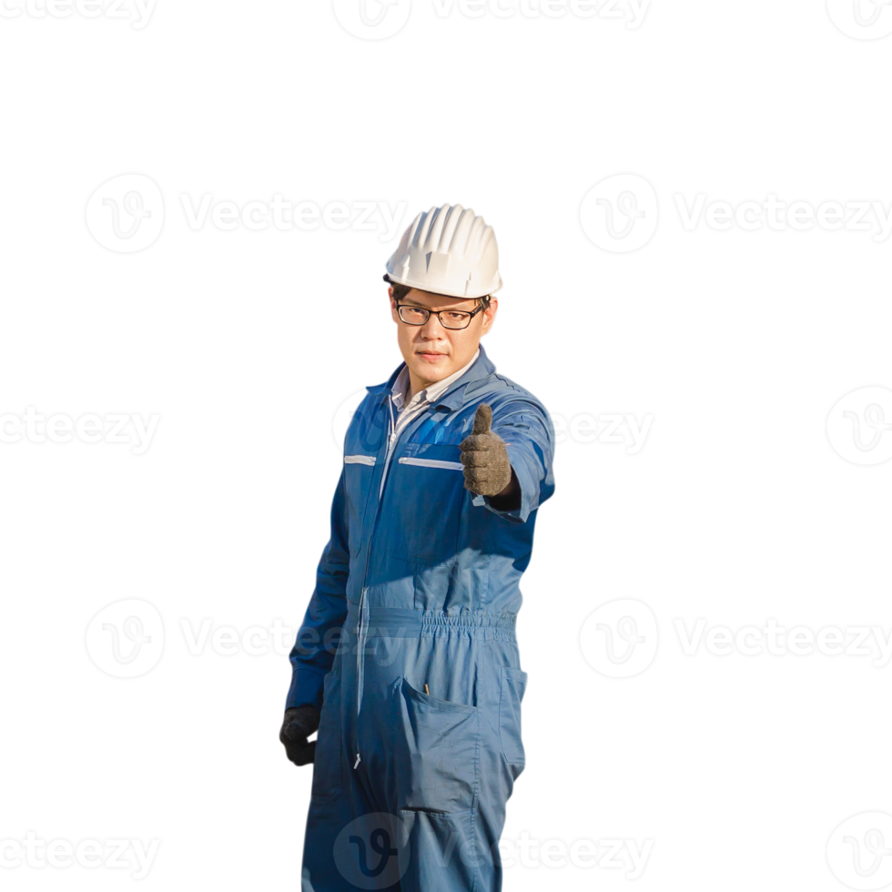 Engineer man, worker in hard hat with showing thumbs up png