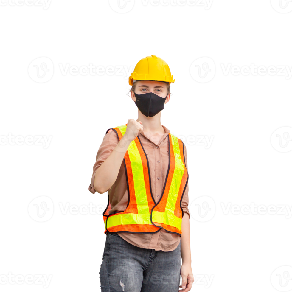Portrait of female worker in a uniform, foreman in hardhat, job and occupation concepts png