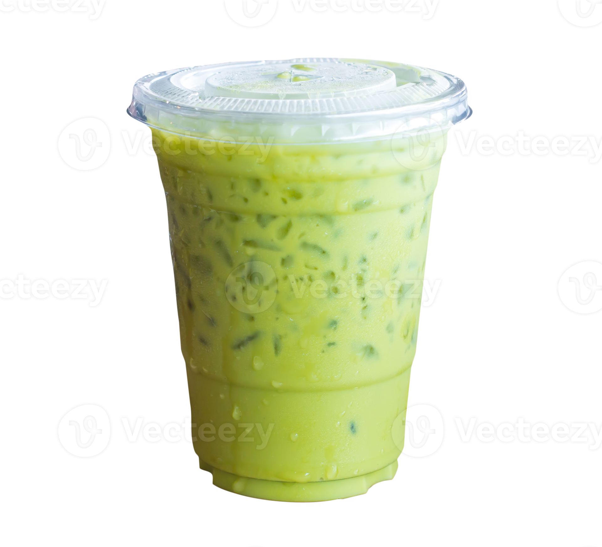 Iced Matcha Latte Or Thai Condensed Milk added Green Tea In Transparent iced-matcha-latte-or-thai-condensed-milk-added-green-tea-in-transparent