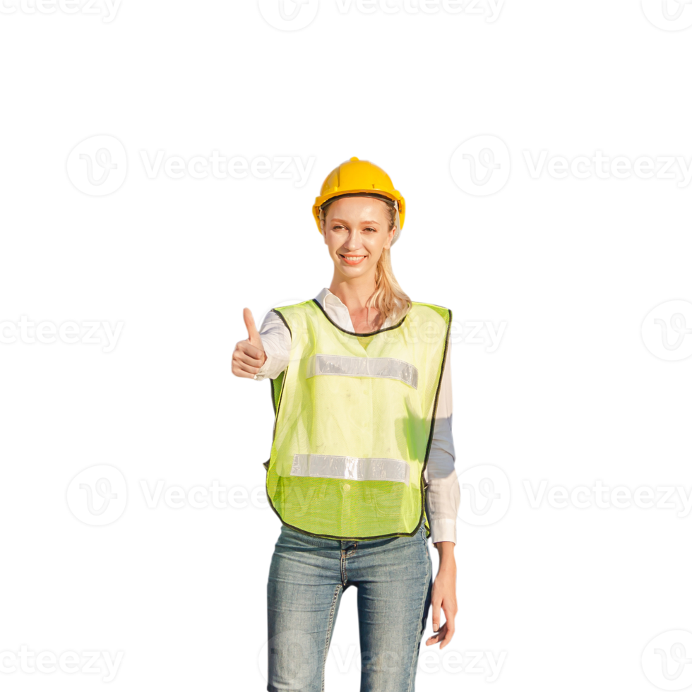 Female Engineer, worker in hard hat with showing thumbs up png