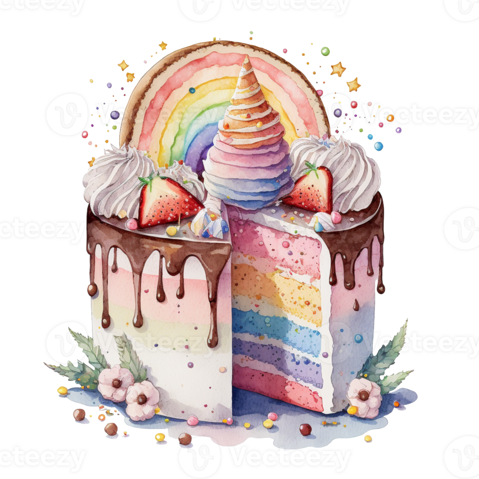 Birthday cake in the watercolor style illustration. png