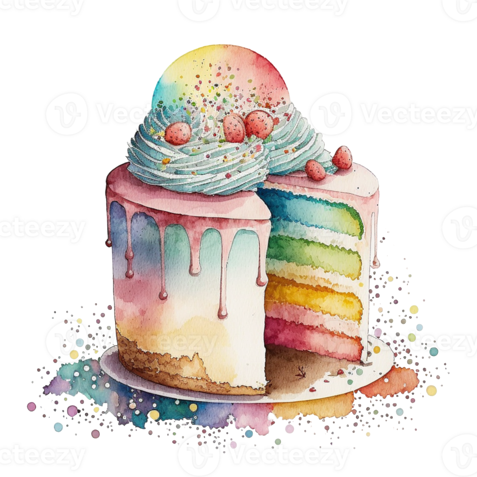 Birthday cake in the watercolor style illustration. png