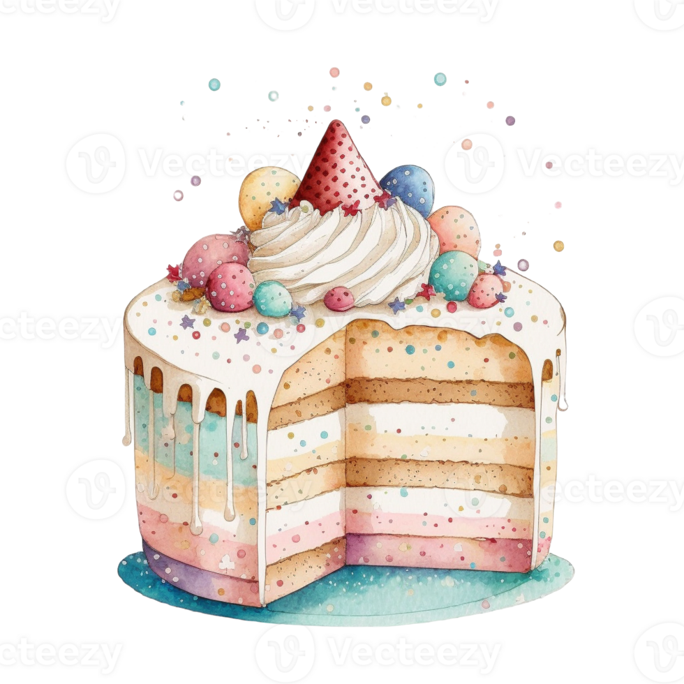 Birthday cake in the watercolor style illustration. png