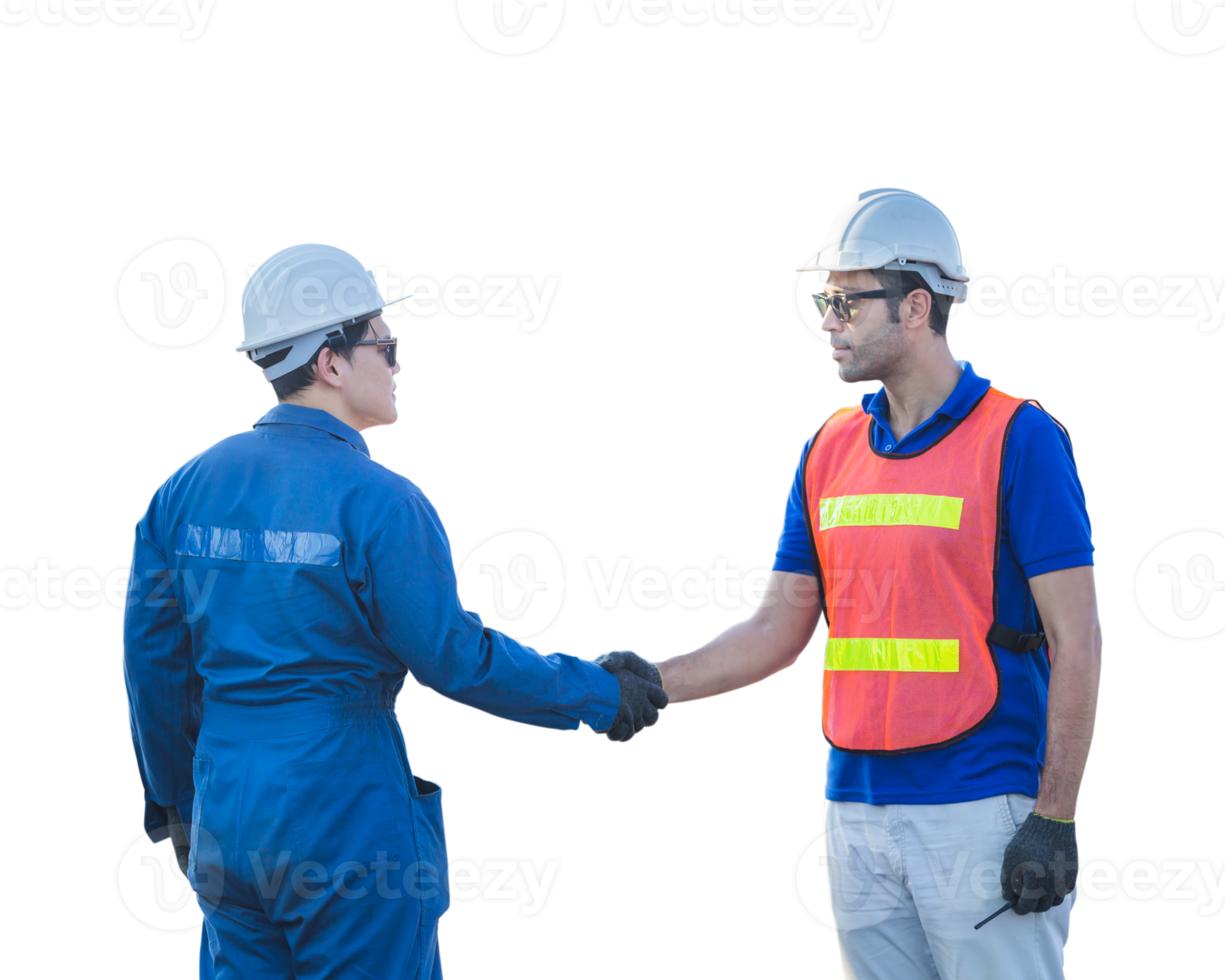 Engineer and worker man in hard hat with handshake png