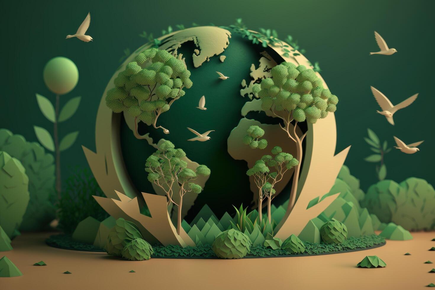 World environment day on green background in paper cut style, Earth day. photo