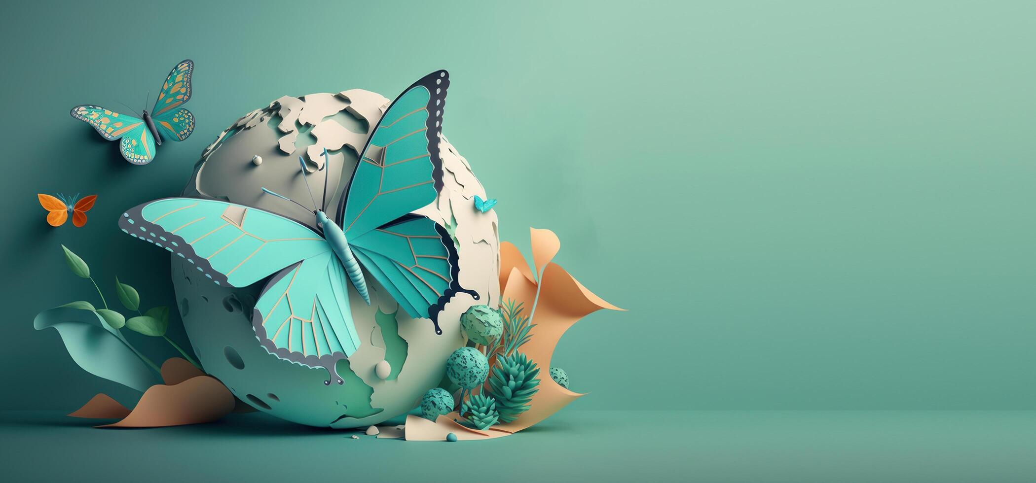 World environment day with earth and butterfly on blue background