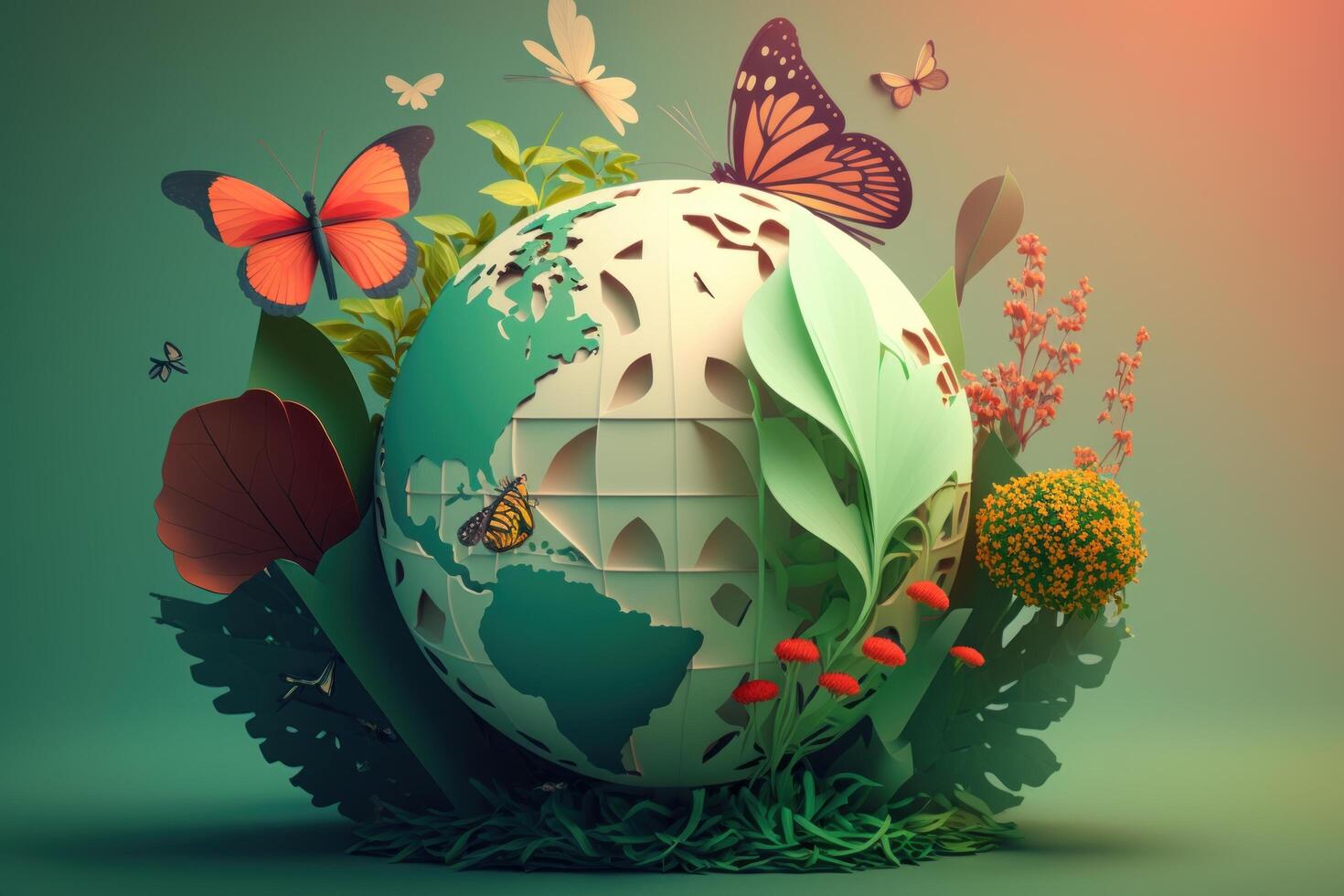 World environment day on pastel color background in paper cut style, Earth day. photo