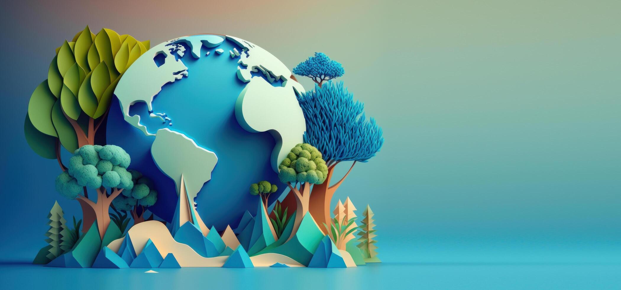 World environment day on blue background in paper cut style, Earth day. photo