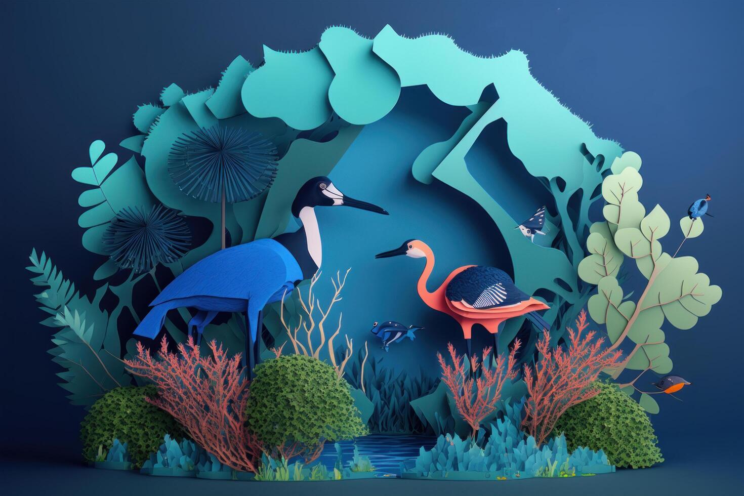 World environment day background with wildlife paper cut style. photo