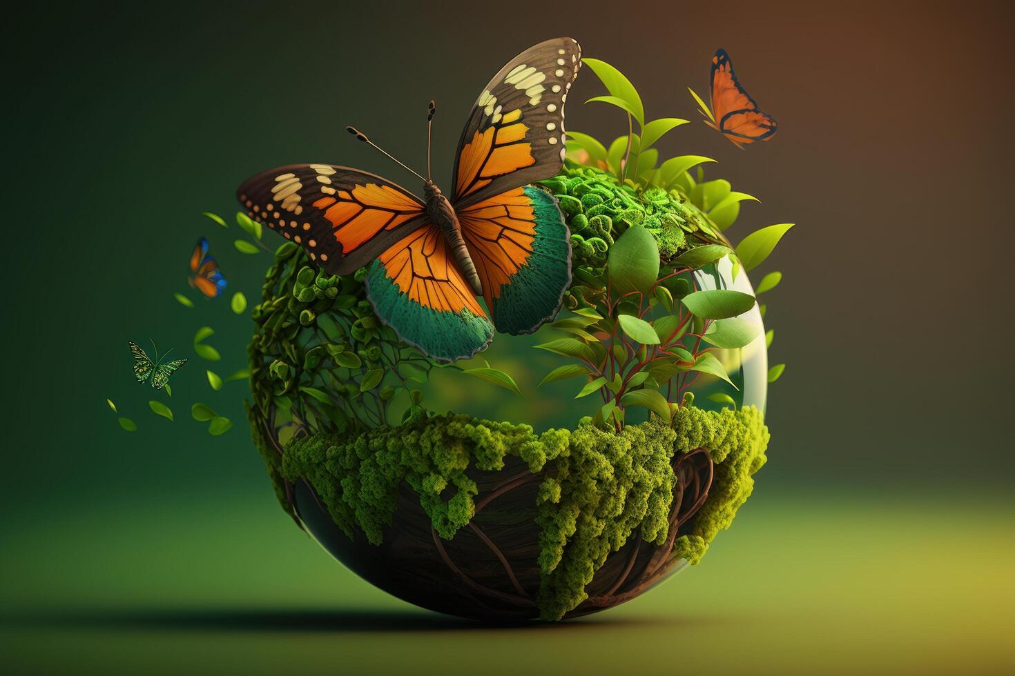 World environment day background with earth and butterfly, Earth day. photo