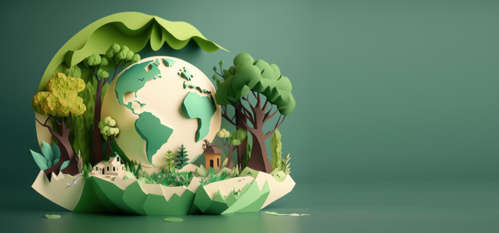 World environment day on green background in paper cut style, Earth day. photo