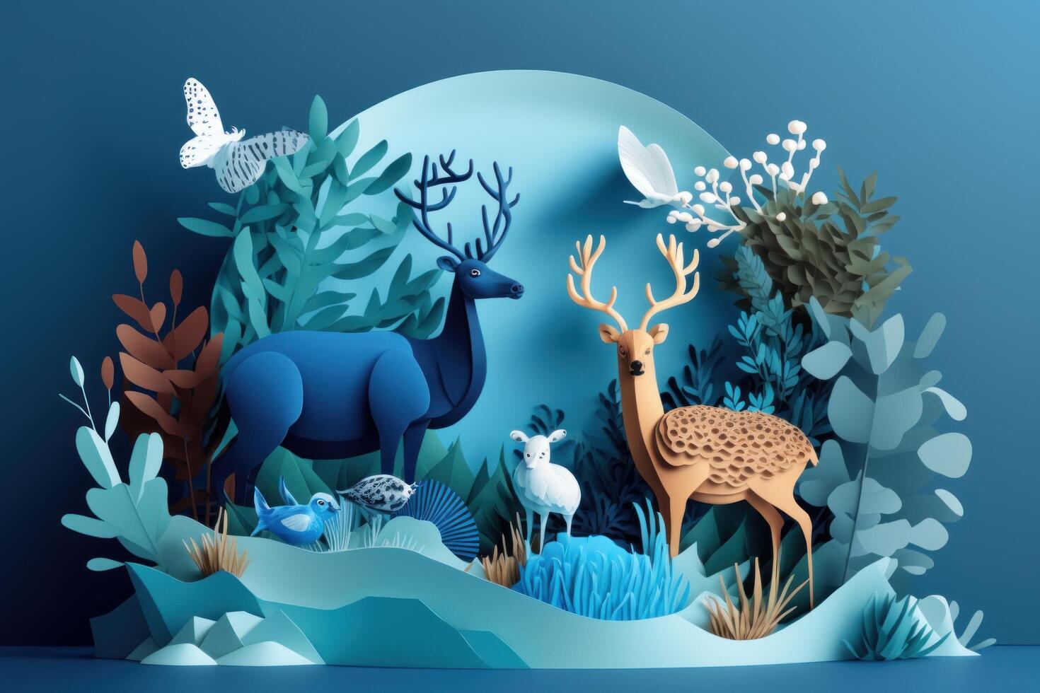 World environment day background with wildlife paper cut style. photo