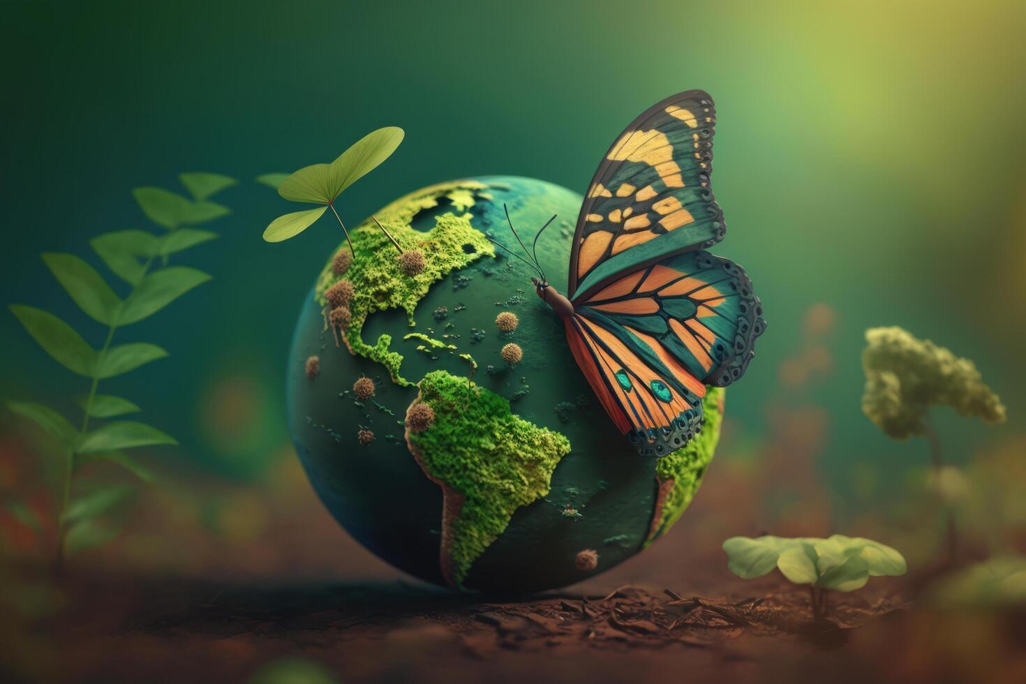 World environment day background with earth and butterfly, Earth day. photo