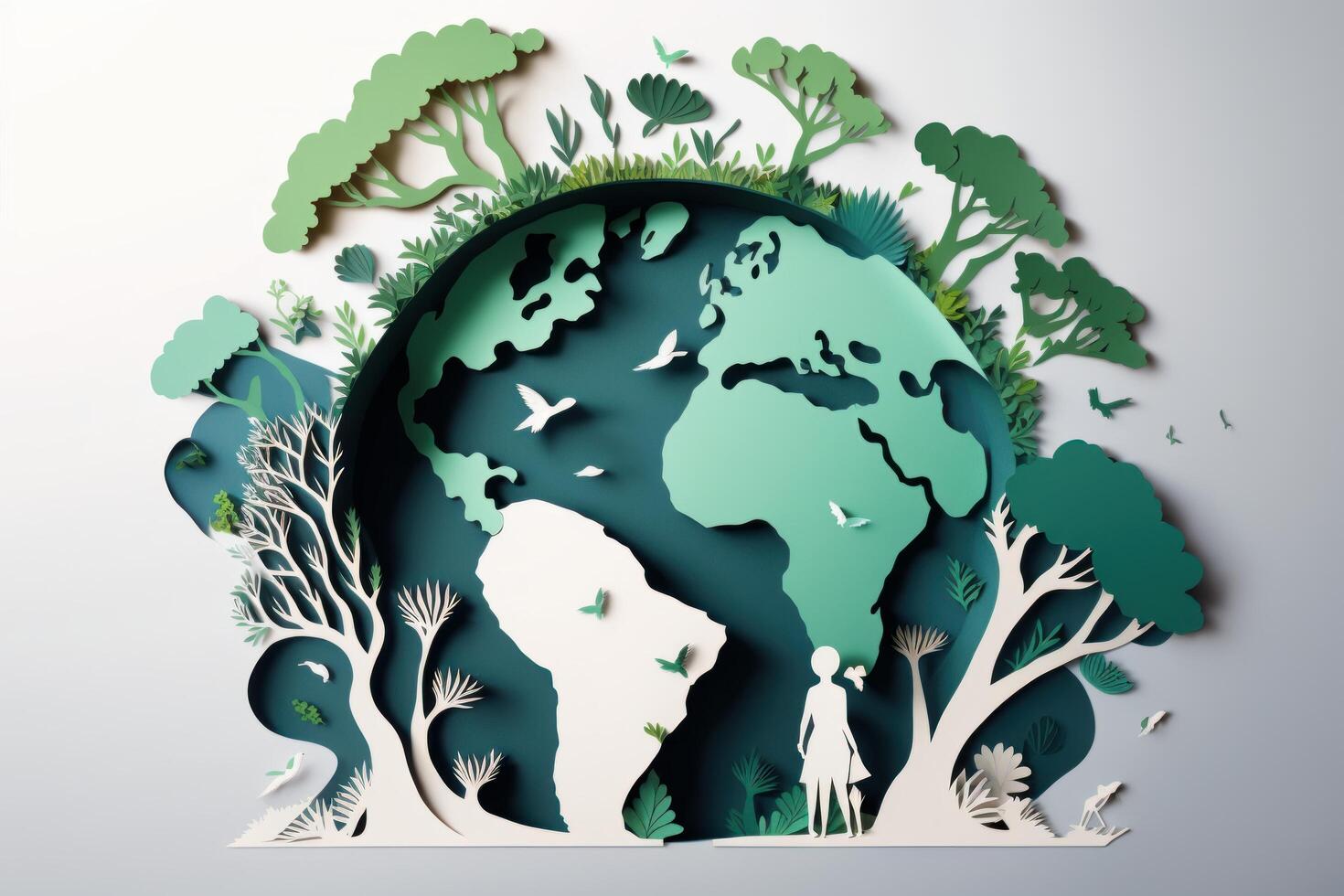 World environment day background in paper cut style, Earth day. photo